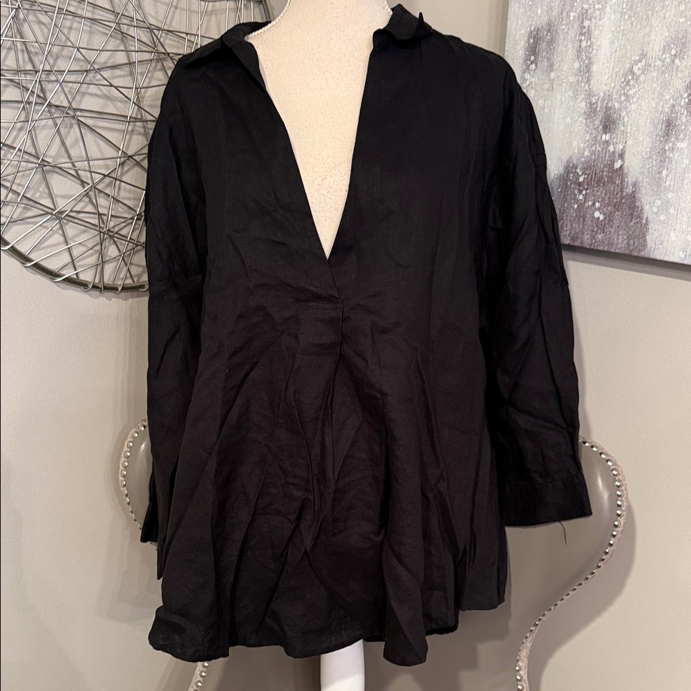 Black Tidal Linen Kyoto Long Sleeve Shirt (SL9519L)